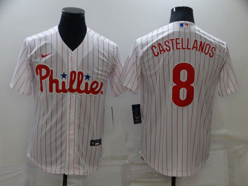 Men Philadelphia Phillies #8 Castellanos Red Strip Game 2022 Nike MLB Jersey->philadelphia phillies->MLB Jersey